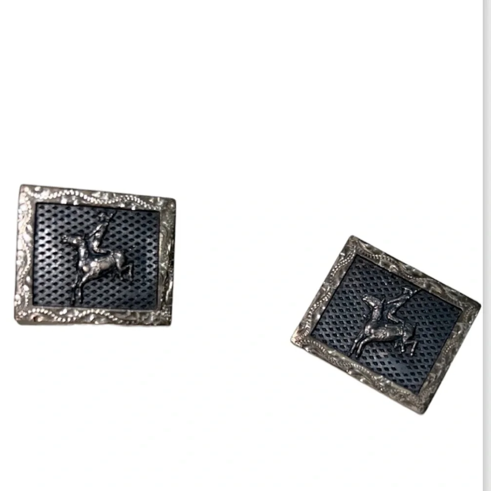 VINTAGE CUFF LINKS STAMPED “STERLING” SILVER WESTERN BRONCO HORSE